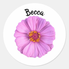Elegant Rosa Zinnia Flower Personlig Runt Klistermärke