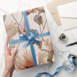Elegant rosablomma Elfenbensblommig mönster Presentpapper
