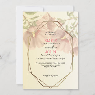 Elegant rosablommig beige grönskande bröllop inbjudningar