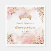 Elegant rosablommig guldtjuv Krona Quinceañera 