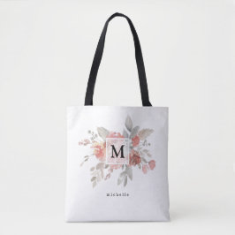 Elegant rosablommig monogram tygkasse