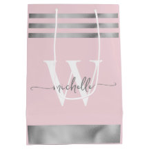 Elegant rosablommig rosa silverrandig monogram skr