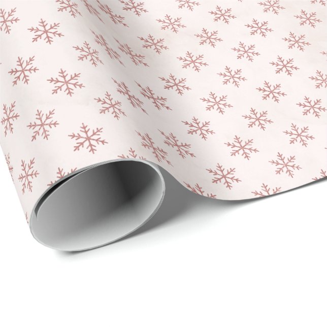 Elegant rosablommig snöflinga | Julfirande Presentpapper (Rullad Hörn)