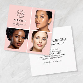 Elegant rosablommig svart Script 3 Foto Makeup Fyrkantigt Visitkort