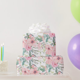 Elegant rosablommig vattenfärg blommor blad vit presentpapper