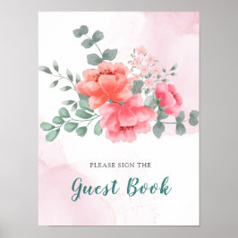 Elegant rosablommig vattenfärg gästbok Poster