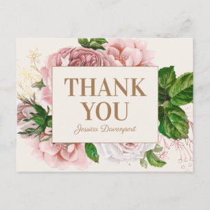 Elegant rosablommig vintage Blush tack Vykort
