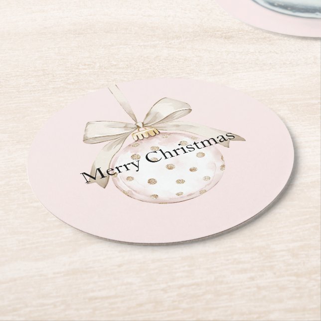 Elegant rosablommig vit prickig rosett ornament ju underlägg papper rund (Vinklad)
