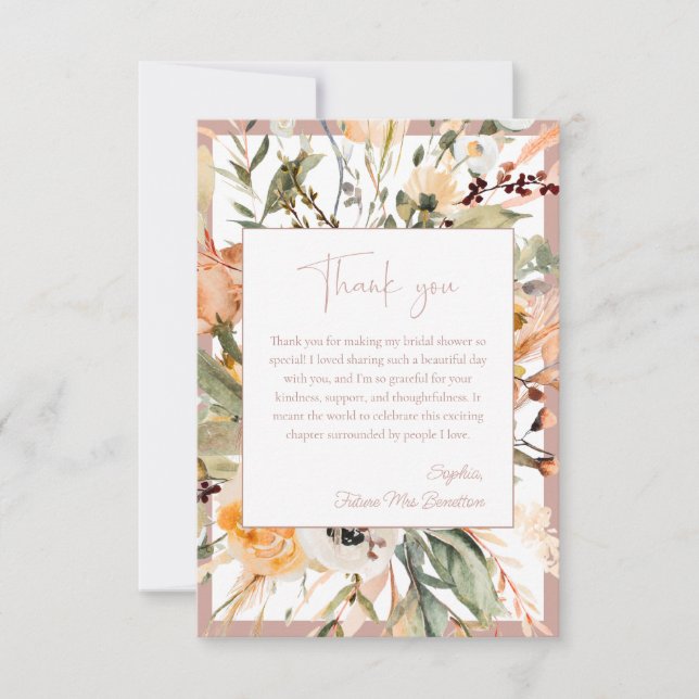 Elegant rosabränd höstblomma bröllopsdusch tack kort (Framsida)