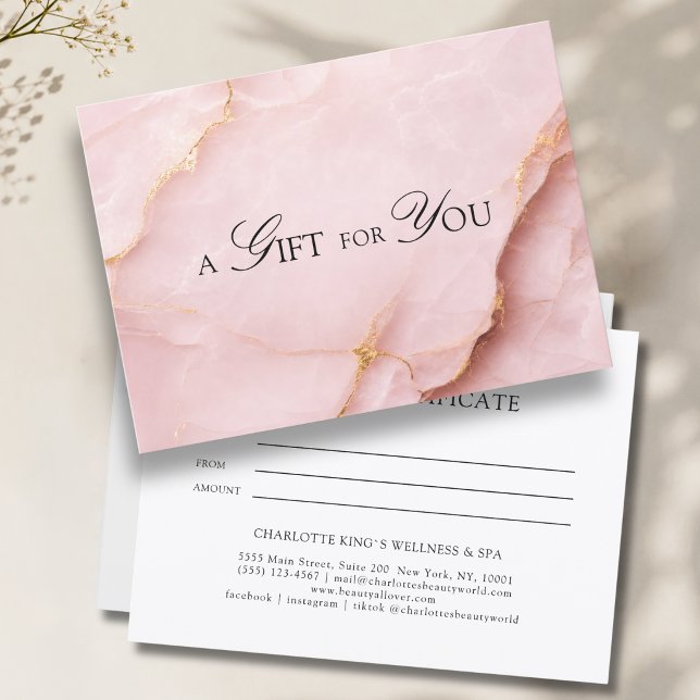 Elegant rosabränd marmorpresentkort (A Gift for You! Blush Pink Gold Marble Gift Certificate)