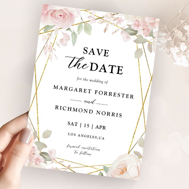 Elegant rosabränd och guld bröllop Save The Date Inbjudningar (Skapare uppladdad)