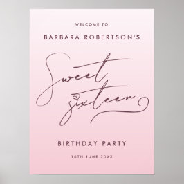Elegant rosabränd Ombré- skrift Sweet Sixteen Poster