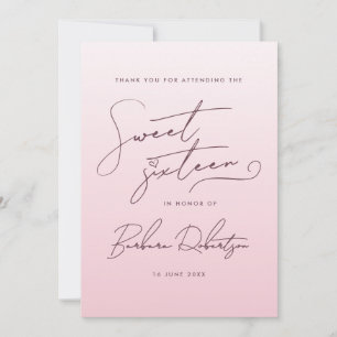 Elegant rosabränd Ombré-skrift Sweet Sixteen Tack Kort