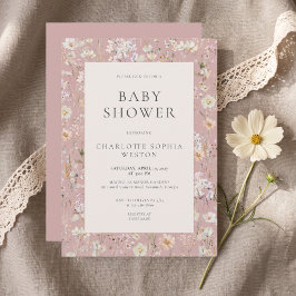 Elegant rosabränd vildblomma QR-kod baby shower Inbjudningar