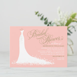 Elegant rosabrölloppsklänning Bridal Shower Inbjudningar