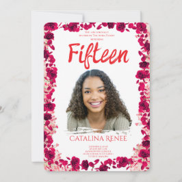 Elegant rosabröllopsblomma Quinceañera-inbjudan Inbjudningar