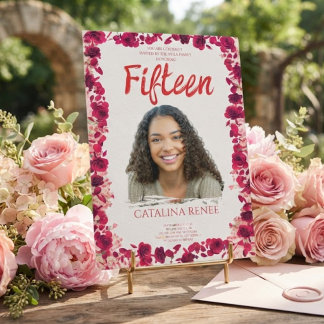 Elegant rosabröllopsblomma Quinceañera-inbjudan Inbjudningar