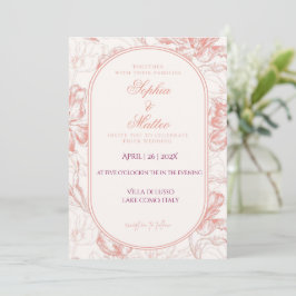 Elegant rosabröllopsinbjudan med blomsterbåge inbjudningar
