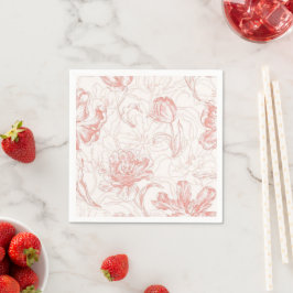Elegant rosabröllopsinbjudan med blomsterbåge pappersservett