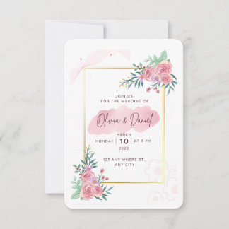 Elegant rosabruden blomsterbröllopsinbjudan inbjudningar