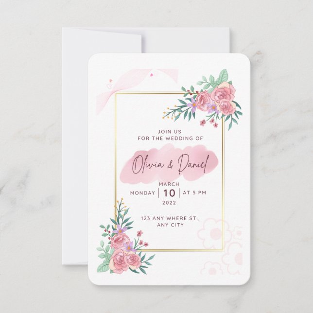 Elegant rosabruden blomsterbröllopsinbjudan inbjudningar (Framsida)