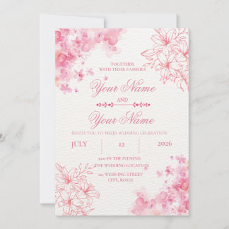 Elegant rosabruden blomsterbröllopsinbjudan inbjudningar