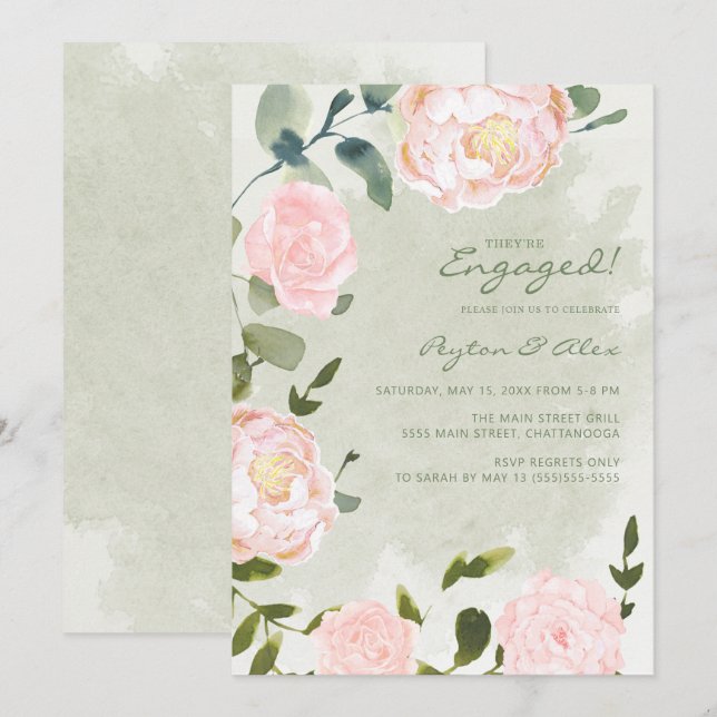 Elegant rosabruden blomsterförlovning inbjudningar (Fram/baksida)