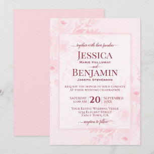 Elegant rosabruden Boho Chic Blommig Bröllop Inbjudningar