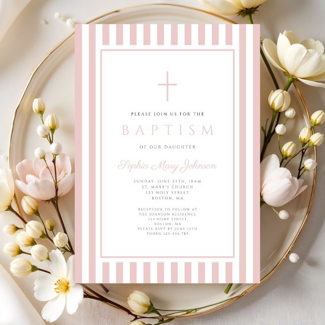 Elegant rosabruden flicka dop inbjudningar (Elegant Blush Pink Girl Baptism Invitation)