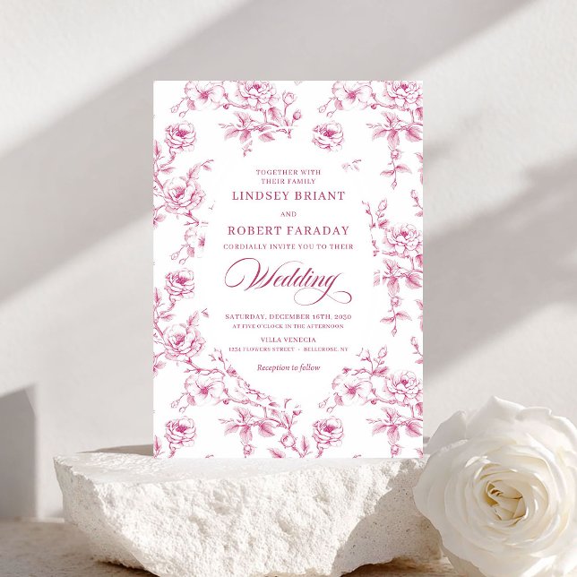 Elegant rosabruden fransk ros bröllopsinbjudan inbjudningar (Elegant Blush Pink French Rose Wedding Invitation)