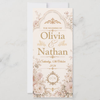Elegant rosabruden i guld med blomsterinspirerad v
