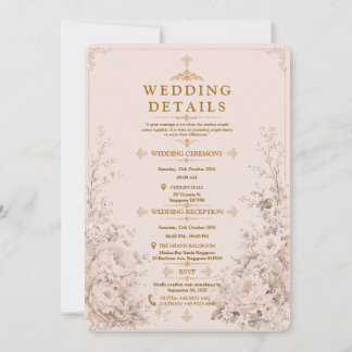 Elegant rosabruden i guld med blomsterinspirerad v inbjudningar