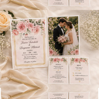 Elegant rosabruden inbjudan med blommor