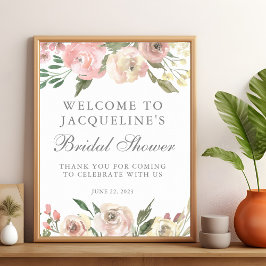 Elegant rosabruden Peony Blommig Bröllopsdusch Poster