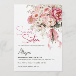 Elegant rosabruden pion floral Sweet Sixteen Inbjudningar