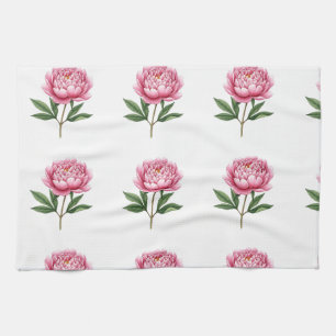 Elegant rosabruden pion vattenfärg blomster mönste kökshandduk