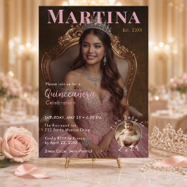 Elegant rosabruden Quinceañera-firande Inbjudningar