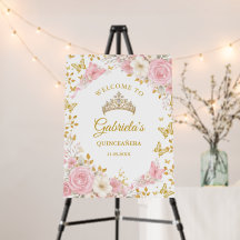 Elegant rosabruden Quinceañera-guld välkomstskylt