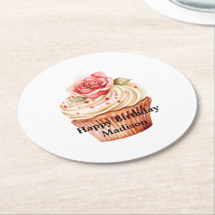 Elegant rosabruden Rosa Rosa Cupcake Födelsedag Underlägg Papper Rund