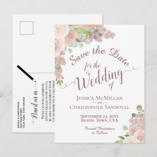 Elegant rosabruden Save the Date Meddelande Vykort