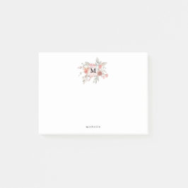 Elegant rosabruksblommig monogram post-it block