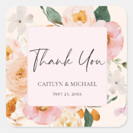 Elegant rosabruna blommig bröllop tack fyrkantigt klistermärke