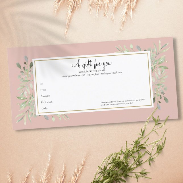 Elegant rosabruna vårblad presentkort (Elegant Blush Pink Spring Leaves Gift Certificate)