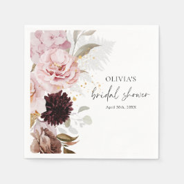 Elegant rosabrunk blommande bröllopsdusch pappersservett