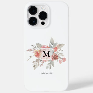 Elegant rosabruten blomster monogram