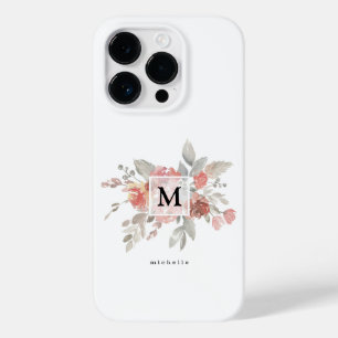 Elegant rosabruten blomster monogram