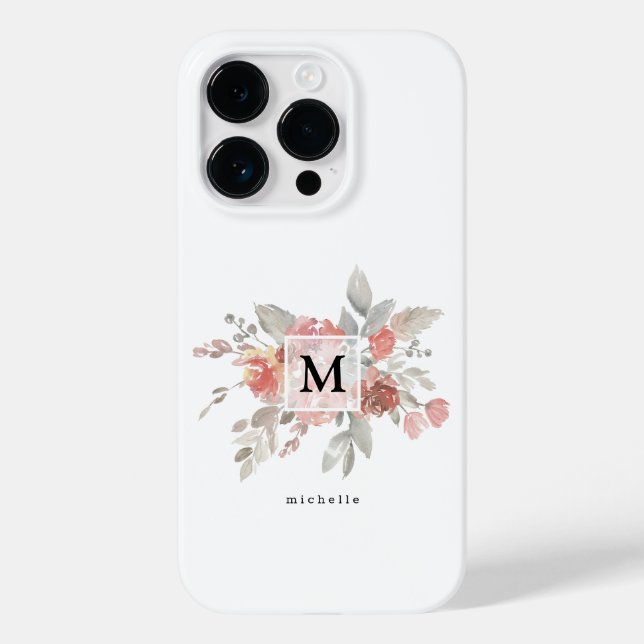 Elegant rosabruten blomster monogram (Baksida)
