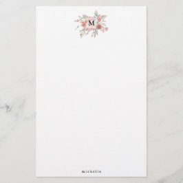 Elegant rosabruten blomster monogram brevpapper