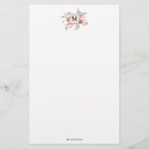 Elegant rosabruten blomster monogram brevpapper