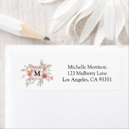 Elegant rosabruten blomster monogram returadress etikett